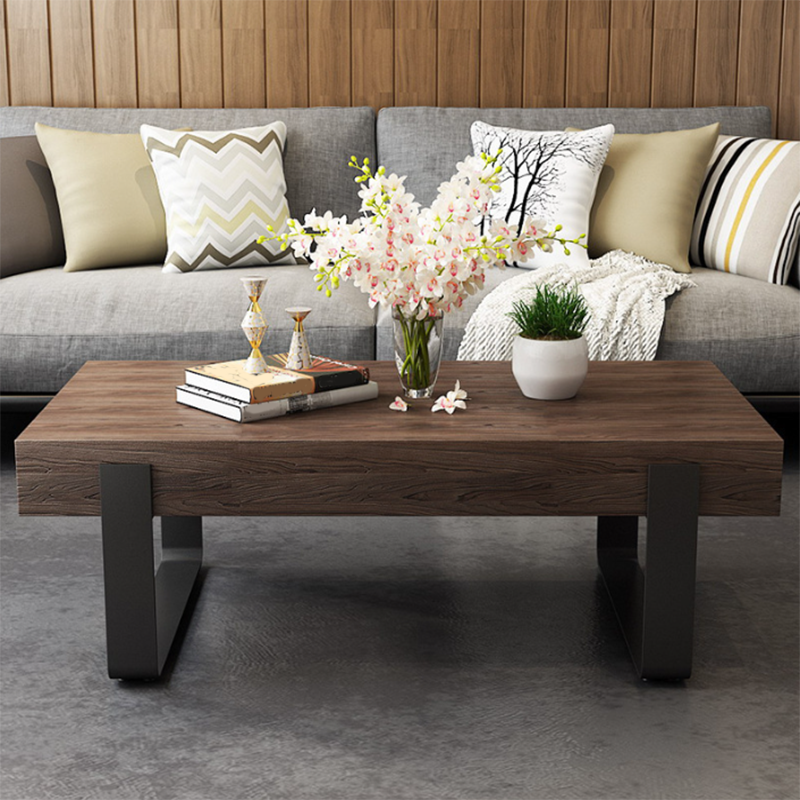 Solid Wood Sled Coffee Cocktail Table in Brown of 17.7" High