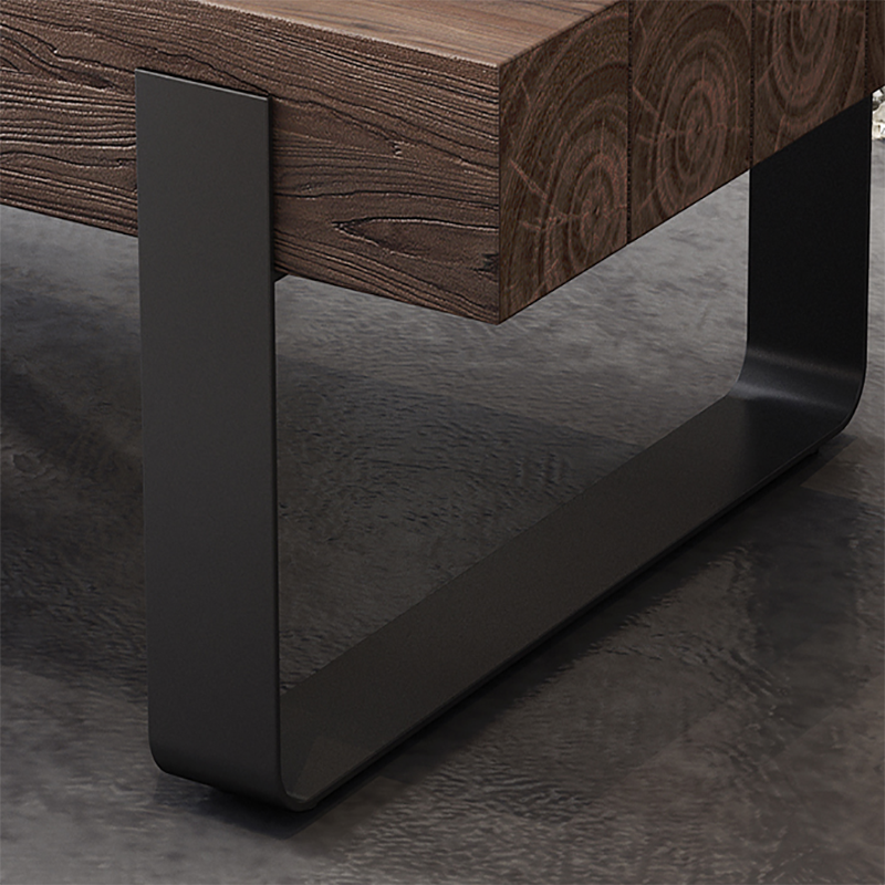 Solid Wood Sled Coffee Cocktail Table in Brown of 17.7" High