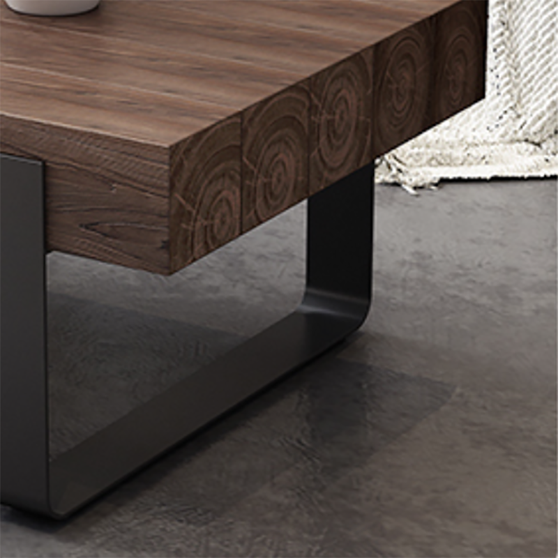 Solid Wood Sled Coffee Cocktail Table in Brown of 17.7" High