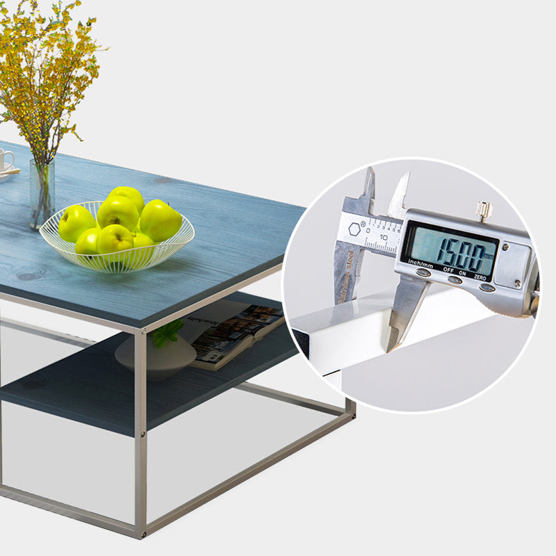 Contemporary Rectangle Wooden Coffee Table with 1 Shelf and Steel Frame Base