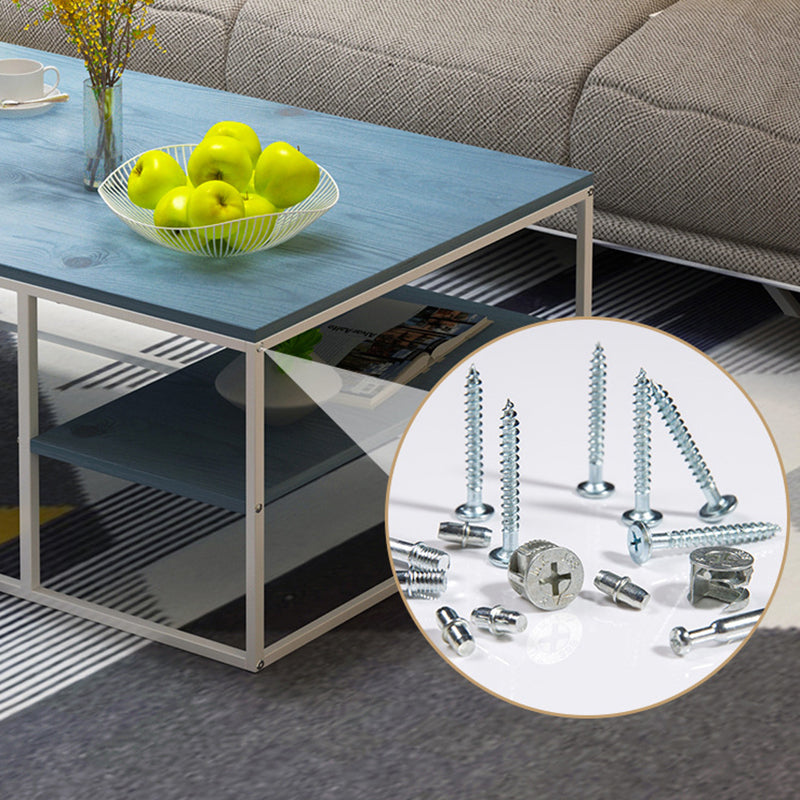 Contemporary Rectangle Wooden Coffee Table with 1 Shelf and Steel Frame Base