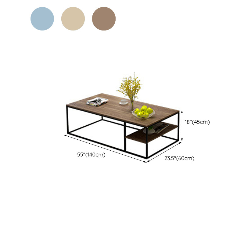 Contemporary Rectangle Wooden Coffee Table with 1 Shelf and Steel Frame Base