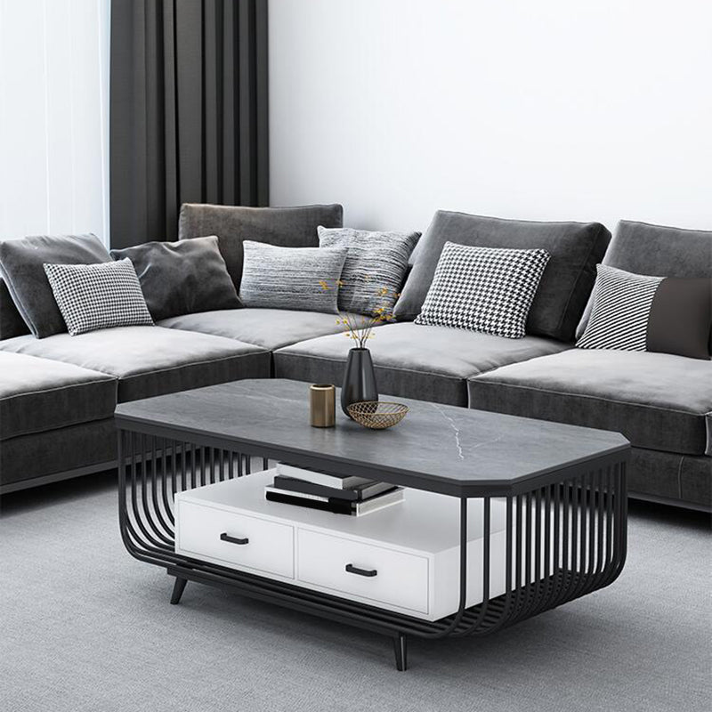 Glam Slate Coffee Table Rectangle Coffee or End Table with Shelf