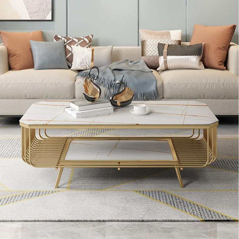 Glam Slate Coffee Table Rectangle Coffee or End Table with Shelf