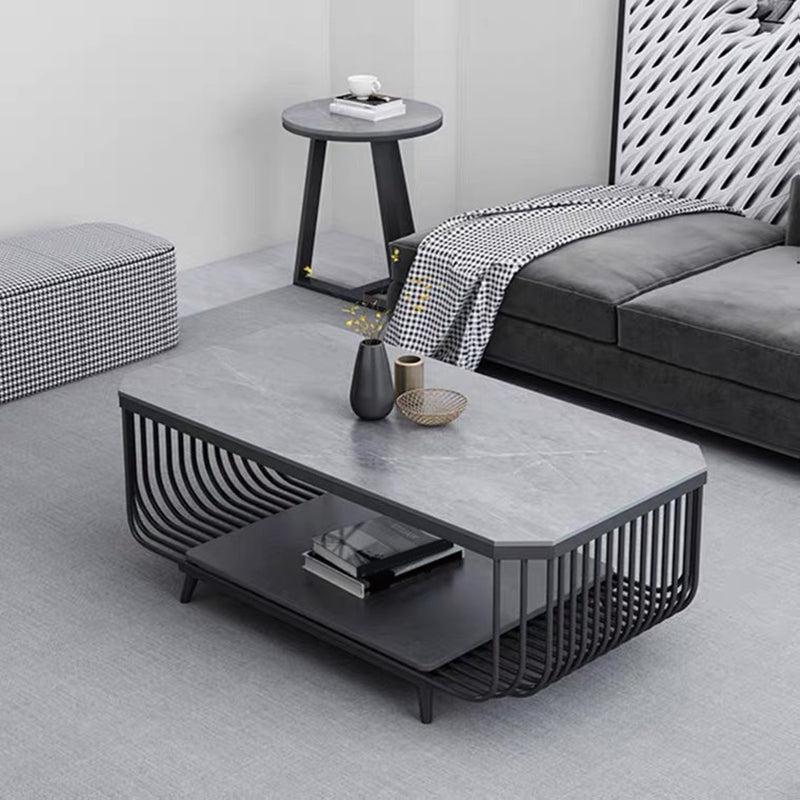 Glam Slate Coffee Table Rectangle Coffee or End Table with Shelf