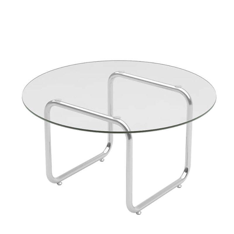 Round Glass Top Coffee Table Stainless Steel Sled Base Cocktail Table