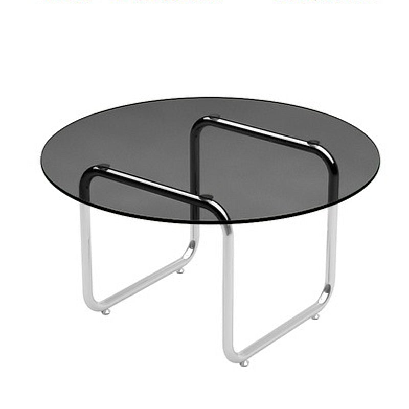 Round Glass Top Coffee Table Stainless Steel Sled Base Cocktail Table