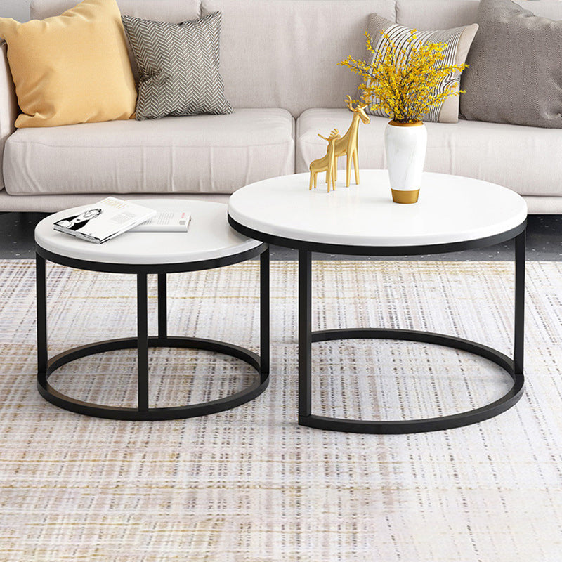 Glam Marble Top Nesting Coffee Table Set with Round Top and Iron Base