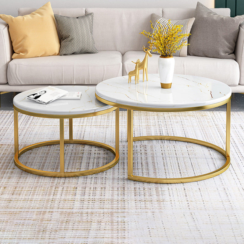 Glam Marble Top Nesting Coffee Table Set with Round Top and Iron Base