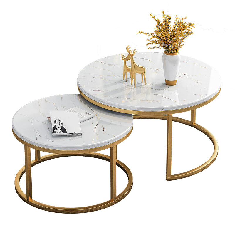 Glam Marble Top Nesting Coffee Table Set with Round Top and Iron Base