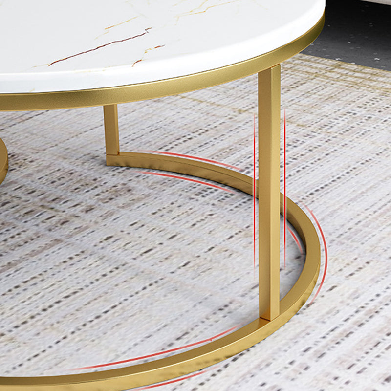 Glam Marble Top Nesting Coffee Table Set with Round Top and Iron Base