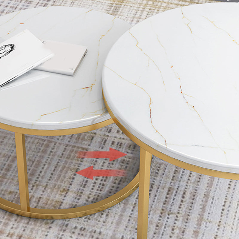 Glam Marble Top Nesting Coffee Table Set with Round Top and Iron Base