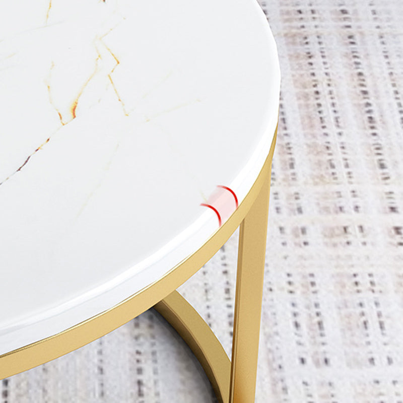 Glam Marble Top Nesting Coffee Table Set with Round Top and Iron Base