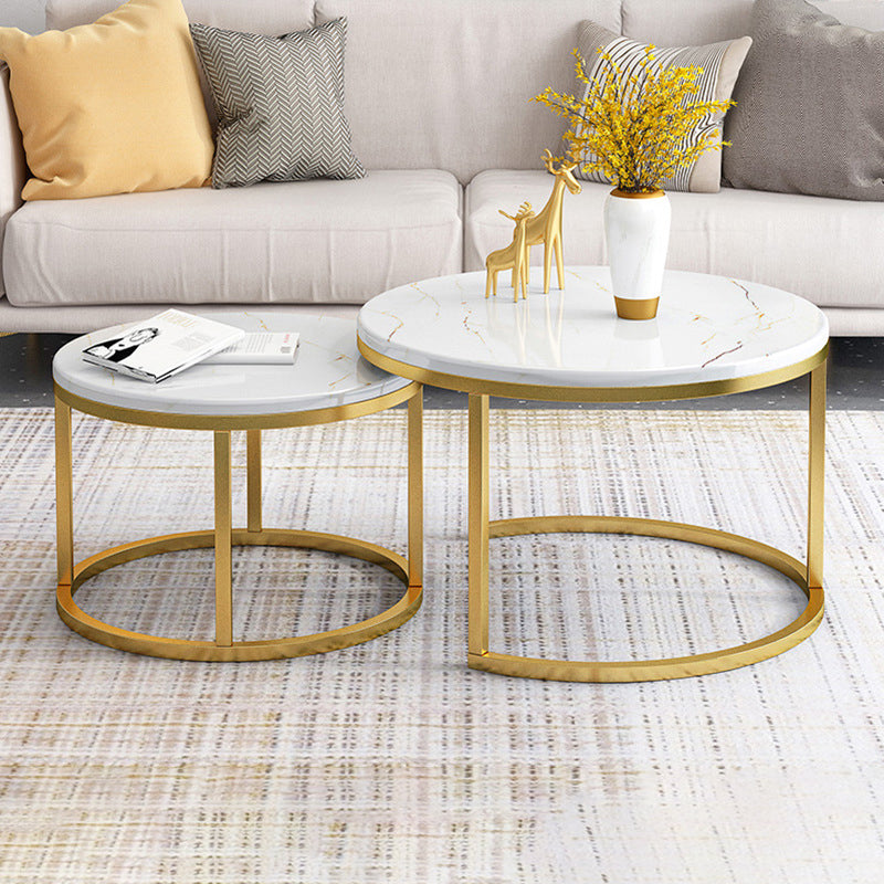 Glam Marble Top Nesting Coffee Table Set with Round Top and Iron Base