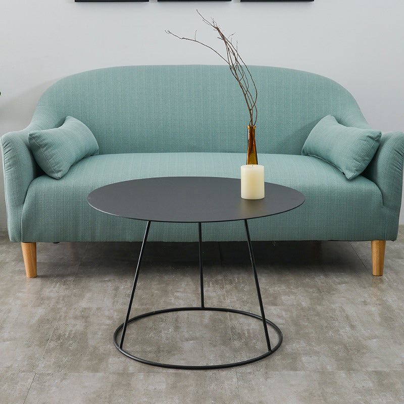 Mid-Century Modern Iron Coffee Table Set Black Finish Round Cocktail Table