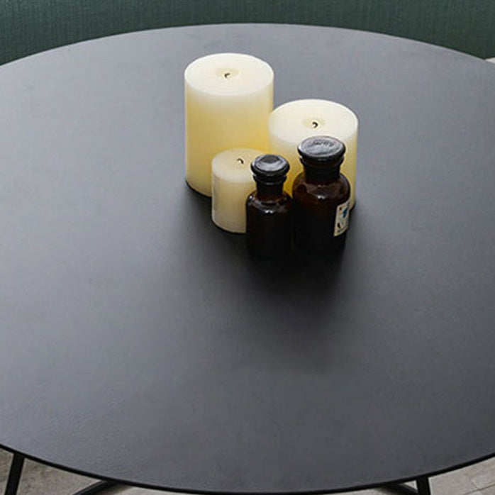 Mid-Century Modern Iron Coffee Table Set Black Finish Round Cocktail Table