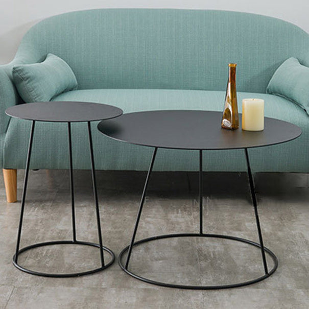 Mid-Century Modern Iron Coffee Table Set Black Finish Round Cocktail Table