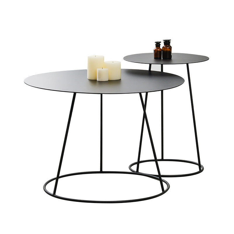 Mid-Century Modern Iron Coffee Table Set Black Finish Round Cocktail Table