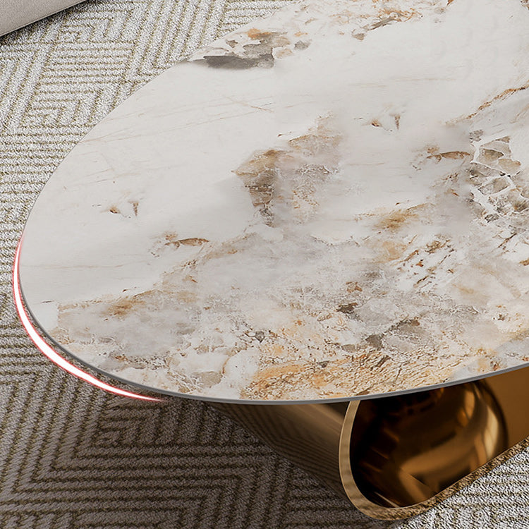 Slate Oval Coffee Table Golden Metal Frame Abstract Cocktail Table, 14.17" High