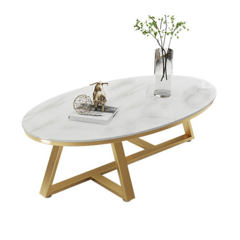 17.7" Tall Iron Cross Legs Cocktail Table Oval Slate Top Coffee Table