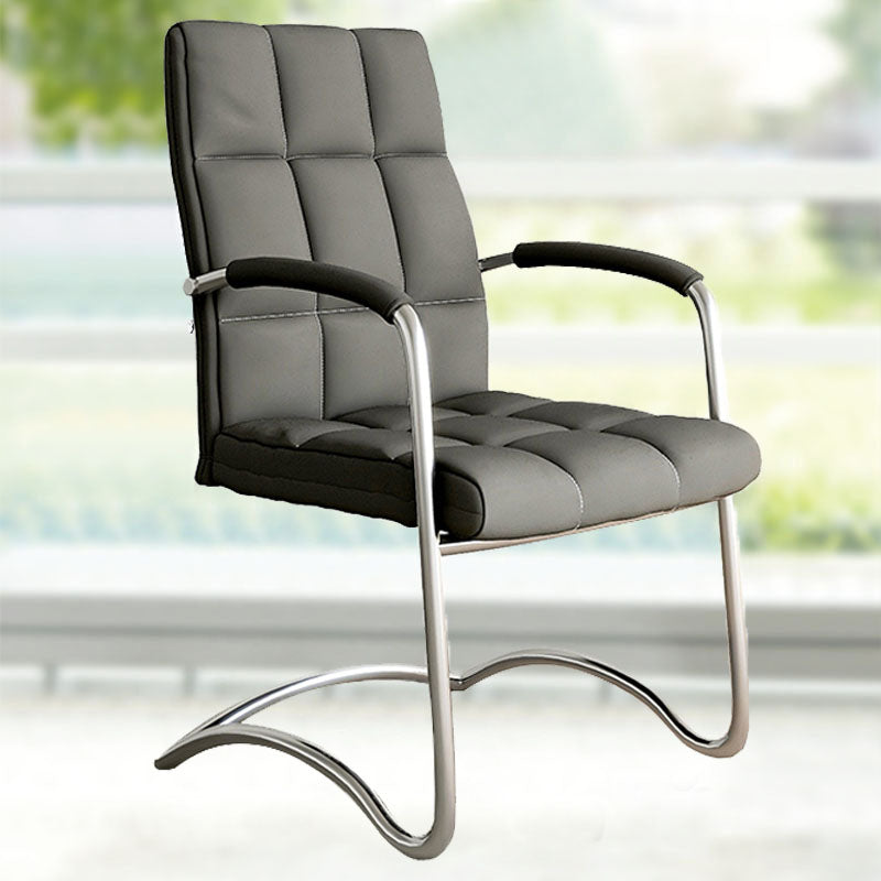 Modern Fixed Arms Desk Chair Faux Leather Mid Back Office Chair