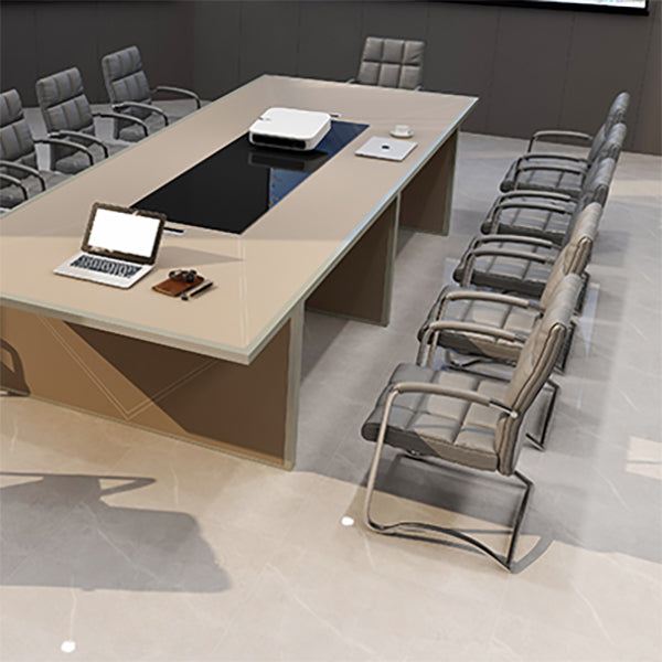 Modern Fixed Arms Desk Chair Faux Leather Mid Back Office Chair