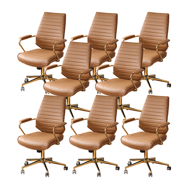 Modern Mid Back Desk Chair Faux Leather Swivel Office Chair with Padded Arms