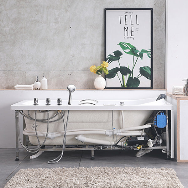 Modern Acrylic Rectangular Bathroom Bathtub with Drain White Tub