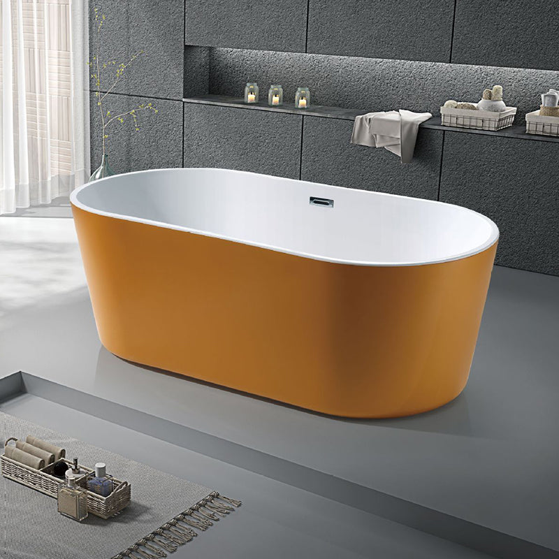 Modern Ellipse Acrylic Bathtub Back to Wall with Drain Bath Tub