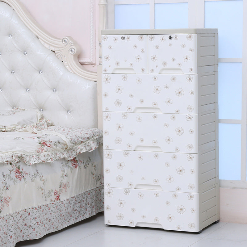Modern White Cabinet with 6 Drawers Plastic Storage Cabinet for Bedroom