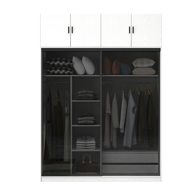 White Wardrobe with Grey Glass Doors Modern Storage Cabinet for Bedroom