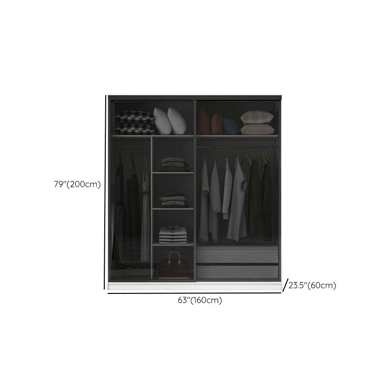 White Wardrobe with Grey Glass Doors Modern Storage Cabinet for Bedroom