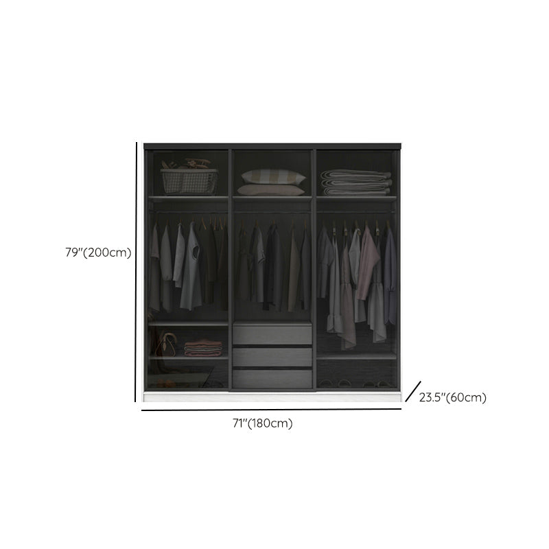 White Wardrobe with Grey Glass Doors Modern Storage Cabinet for Bedroom