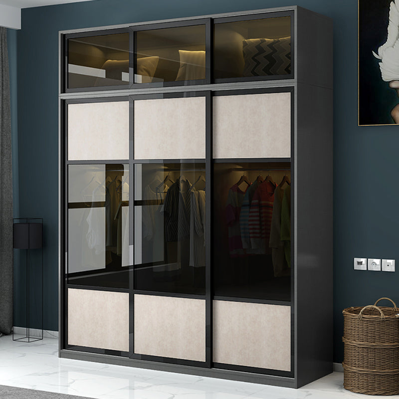 Engineered Wood Storage Cabinet with Glass Doors Contemporary Cabinet with Sliding Doors