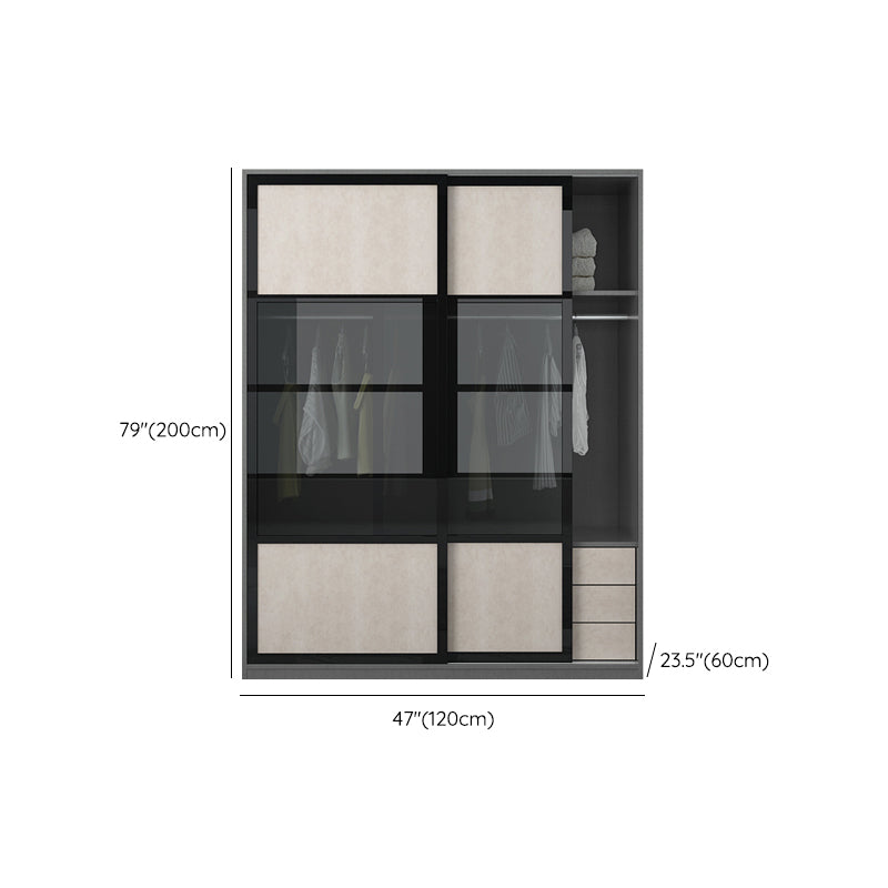 Engineered Wood Storage Cabinet with Glass Doors Contemporary Cabinet with Sliding Doors