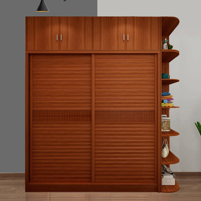 Brown Engineered Wood Wardrobe with Sliding Doors Modern Cabinet for Bedroom