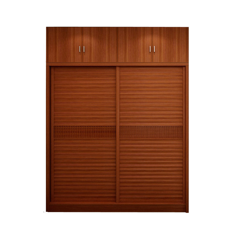 Brown Engineered Wood Wardrobe with Sliding Doors Modern Cabinet for Bedroom