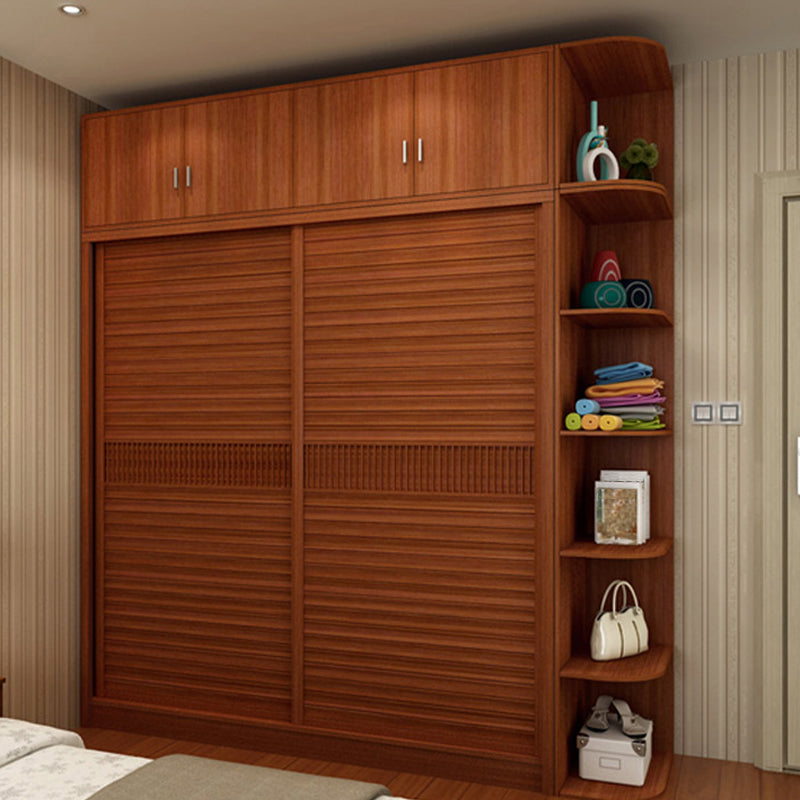 Brown Engineered Wood Wardrobe with Sliding Doors Modern Cabinet for Bedroom