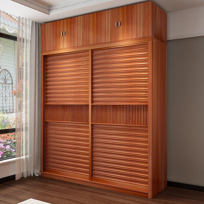 Brown Engineered Wood Wardrobe with Sliding Doors Modern Cabinet for Bedroom