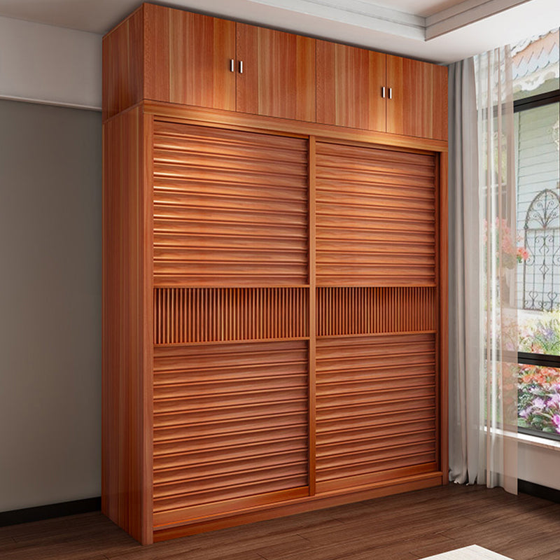 Brown Engineered Wood Wardrobe with Sliding Doors Modern Cabinet for Bedroom