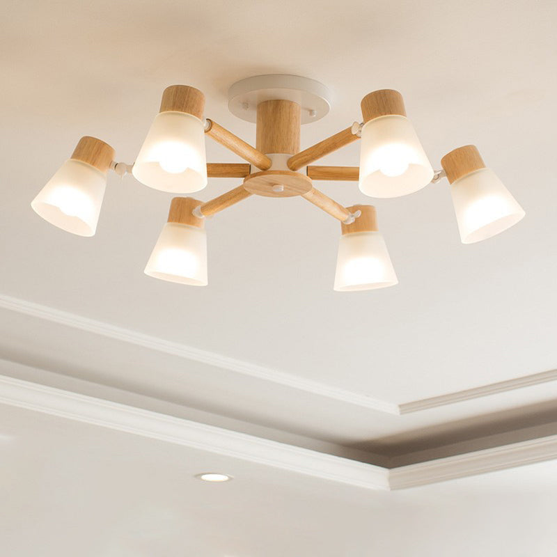Nordic Ceiling Lighting Radial Semi Flush Mount with Wood for Living Room