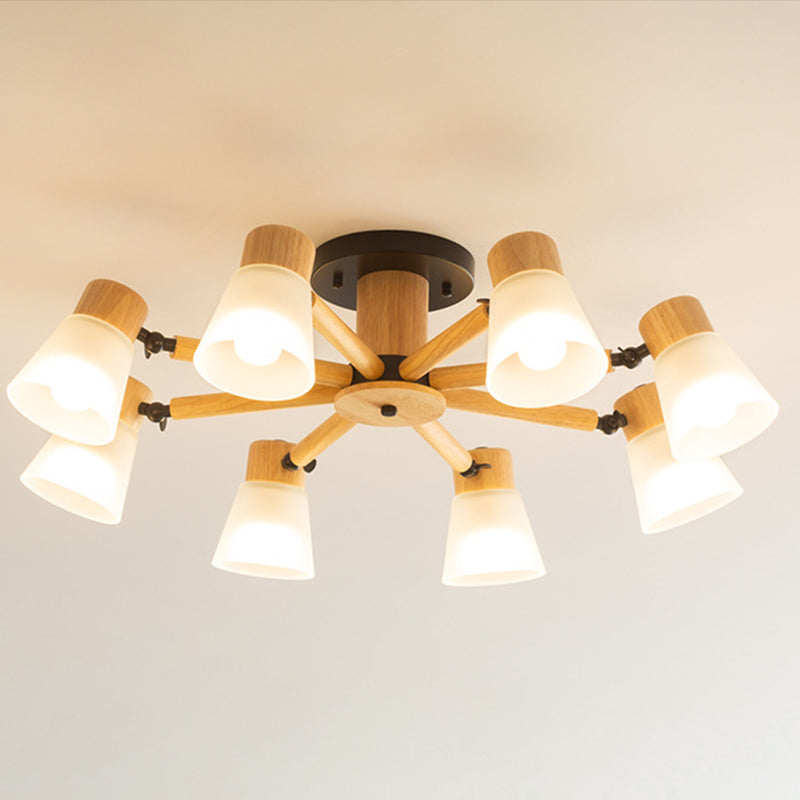Nordic Ceiling Lighting Radial Semi Flush Mount with Wood for Living Room