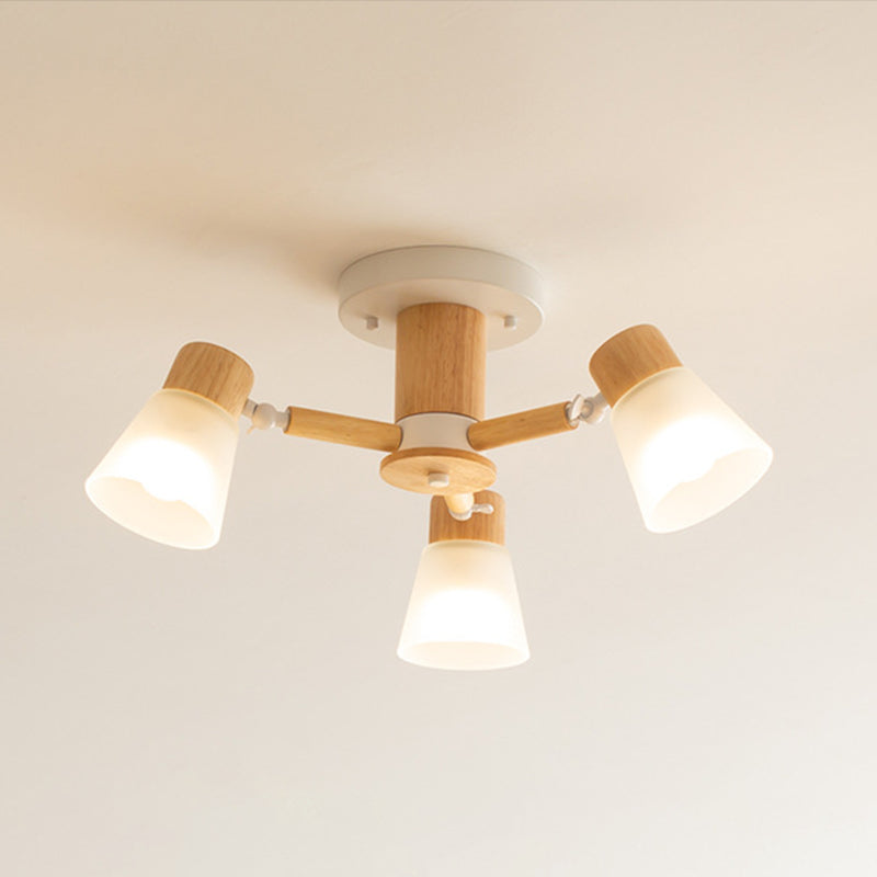 Nordic Ceiling Lighting Radial Semi Flush Mount with Wood for Living Room