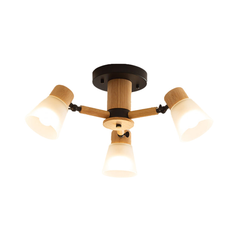 Nordic Ceiling Lighting Radial Semi Flush Mount with Wood for Living Room