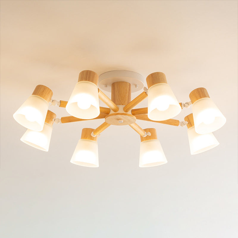 Nordic Ceiling Lighting Radial Semi Flush Mount with Wood for Living Room