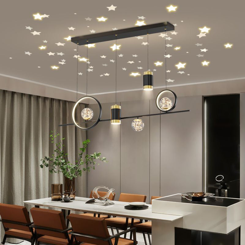 6/7-Light Contemporary Black Kitchen Island Lighting LED Ceiling Light for Bedroom