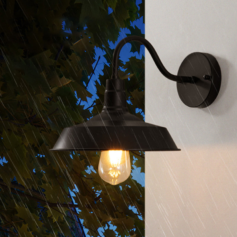 Flat Shape Wall Light Industrial Style Metal 1 Light Wall Lamp in Black