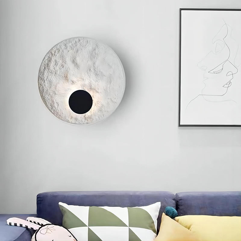White Modern Metal Wall Sconce Circle Shape Wall Light with Resin Shade for Bedroom