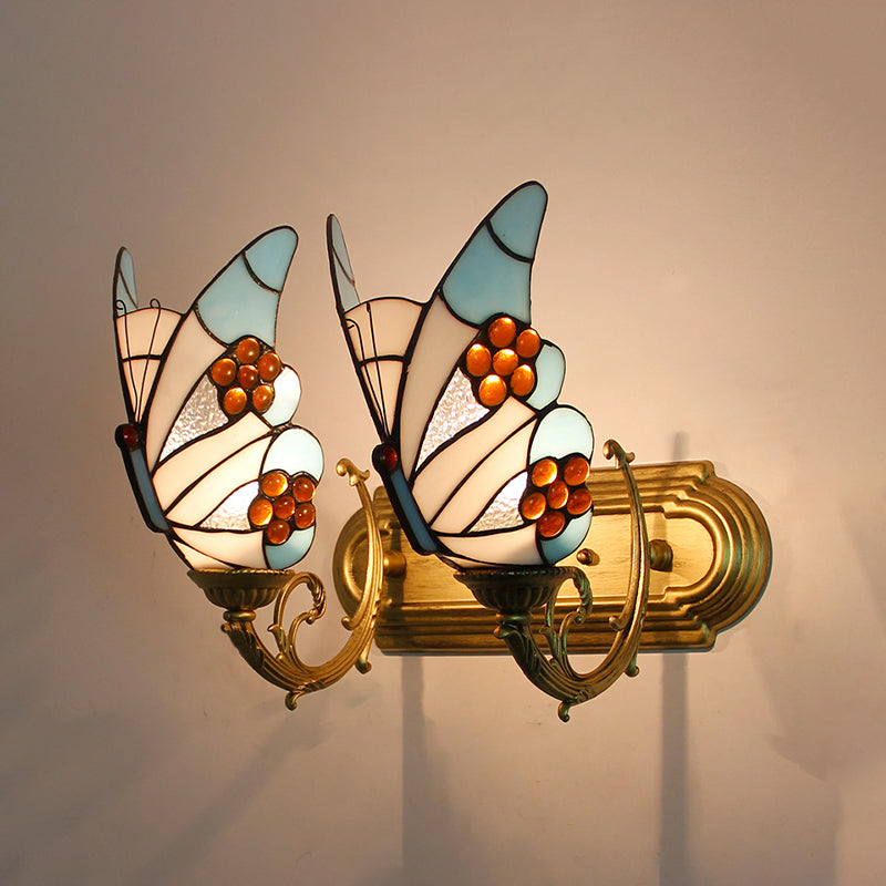 Tiffany Butterfly Sconce Light Fixtures Glass Wall Light Sconce for Bedroom