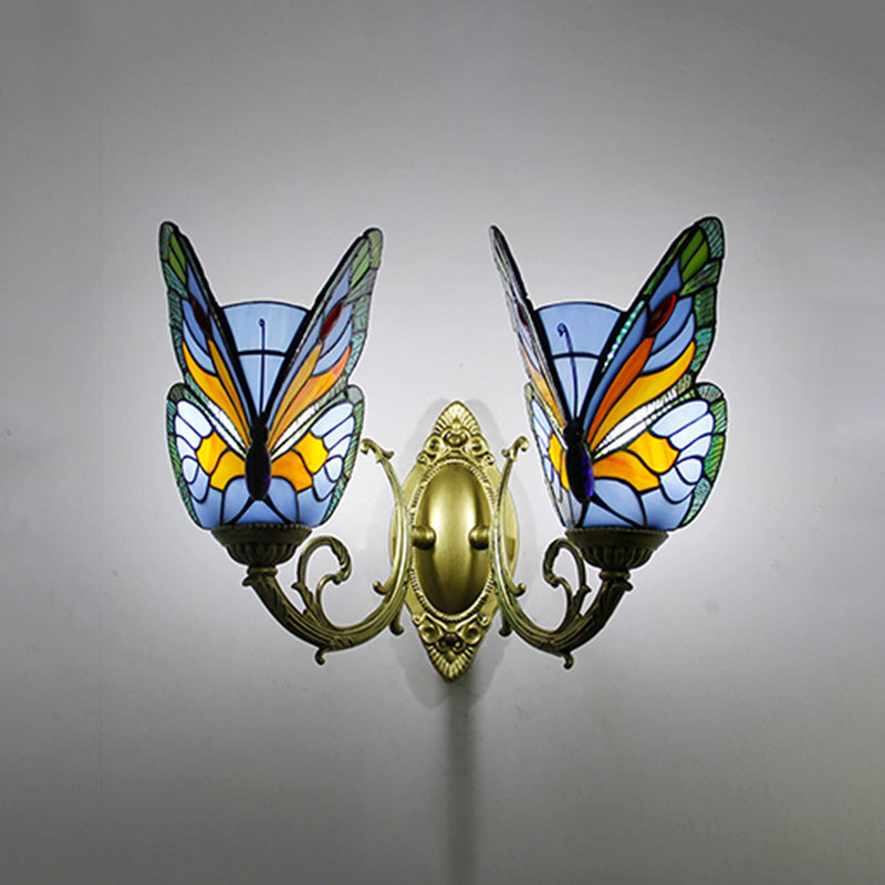 Tiffany Butterfly Sconce Light Fixtures Glass Wall Light Sconce for Bedroom